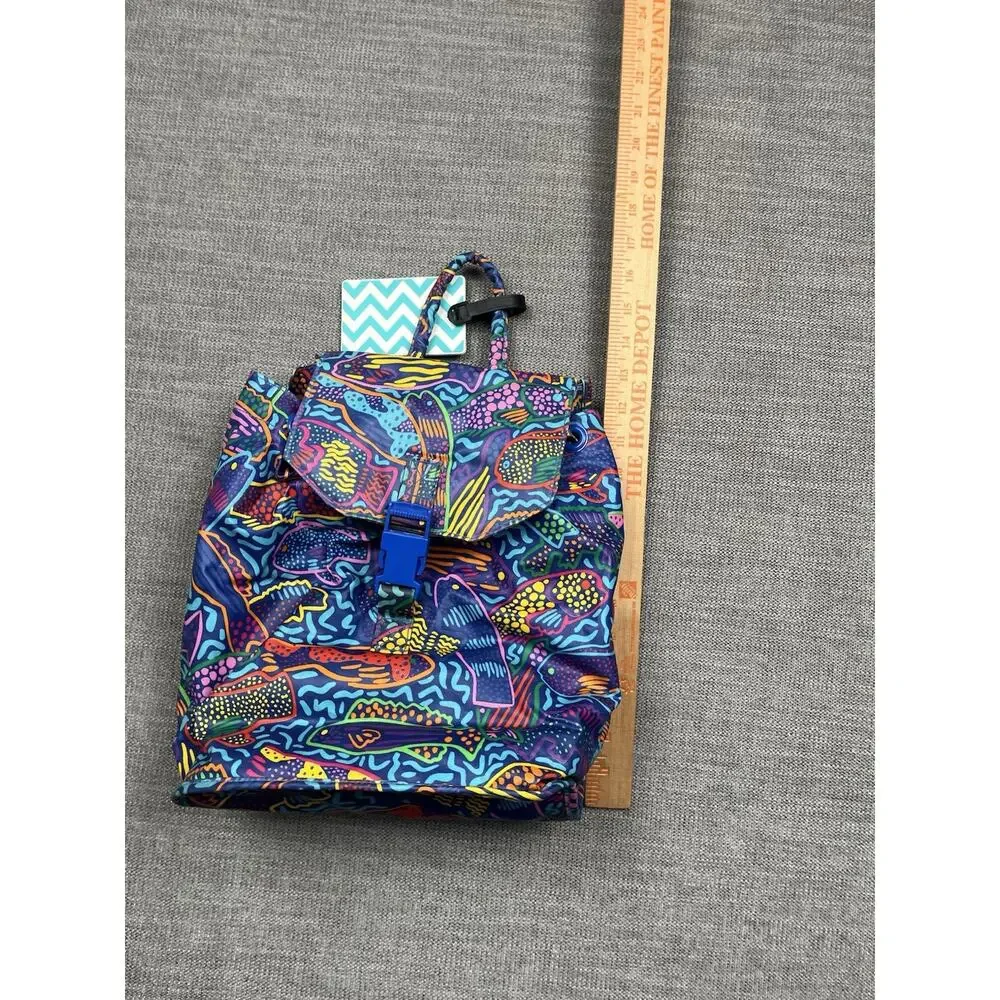 Ken Done Backpack Blue Fish Pattern Water Aqua Straps Lightweight